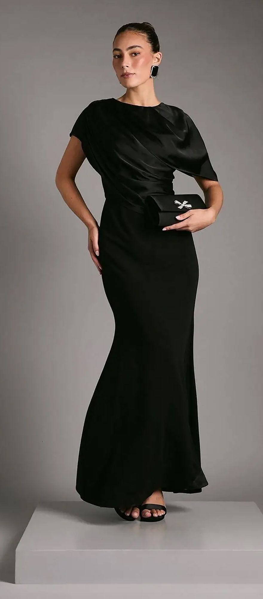 Coast black draped fishtail black tie wedding guest dress