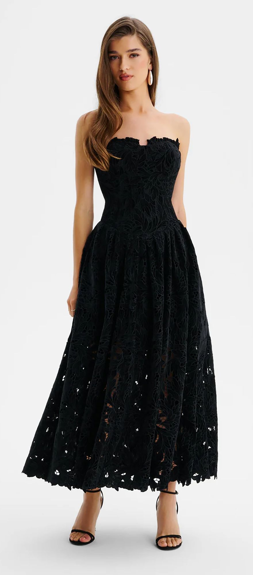 Lavish Alice velvet and lace strapless midi black tie wedding guest dress