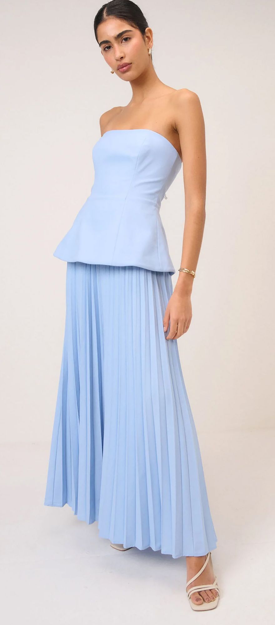 Nobody's Child blue black tie wedding guest dress with fitted bodice and peplum hem