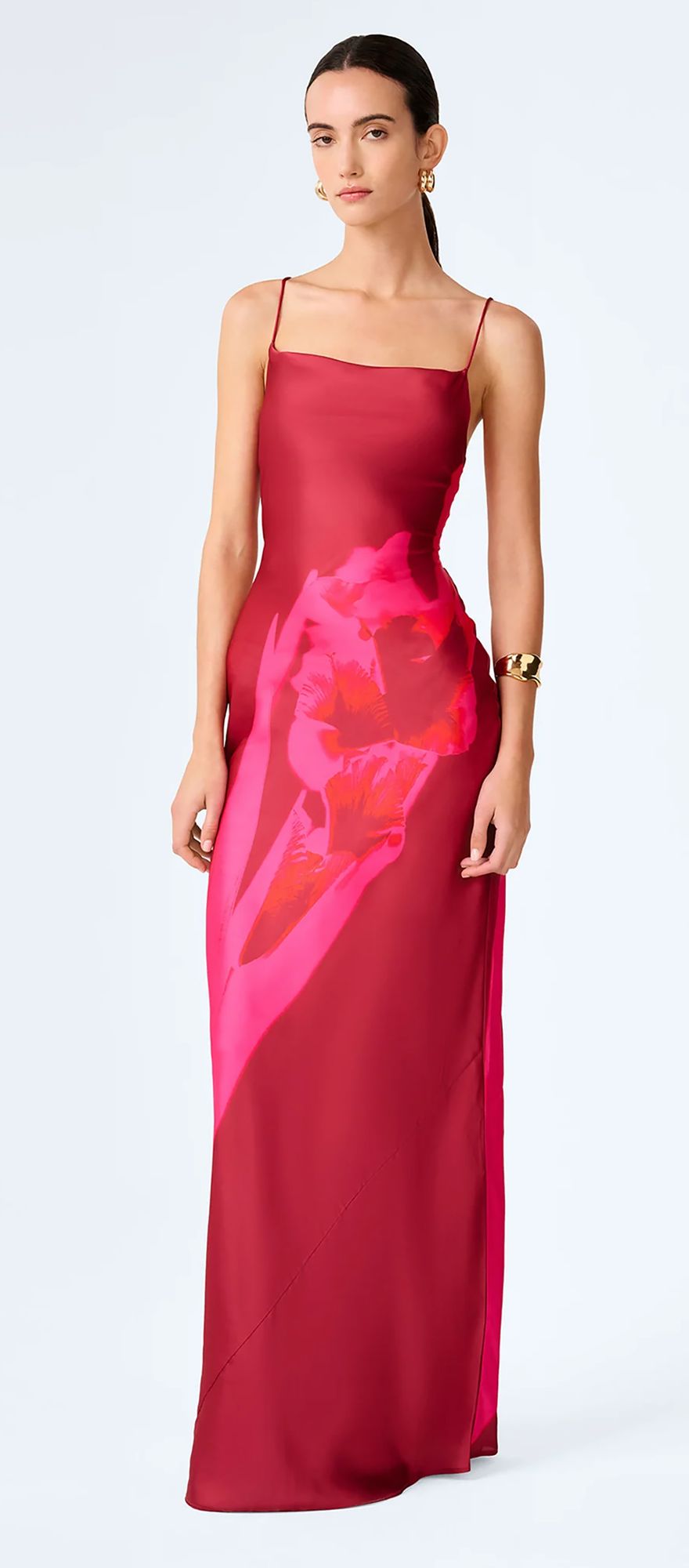 OMNES red and pink floral black tie wedding guest dress