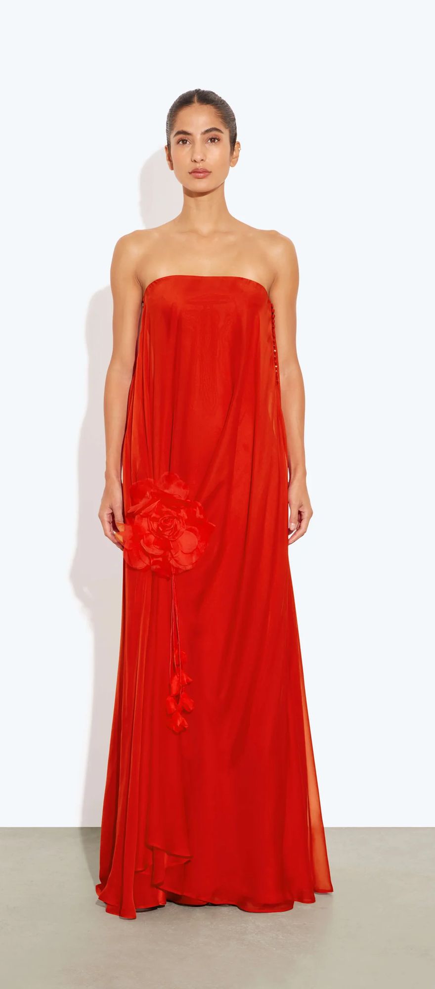 Rat & Boa red strapless black tie wedding guest dress