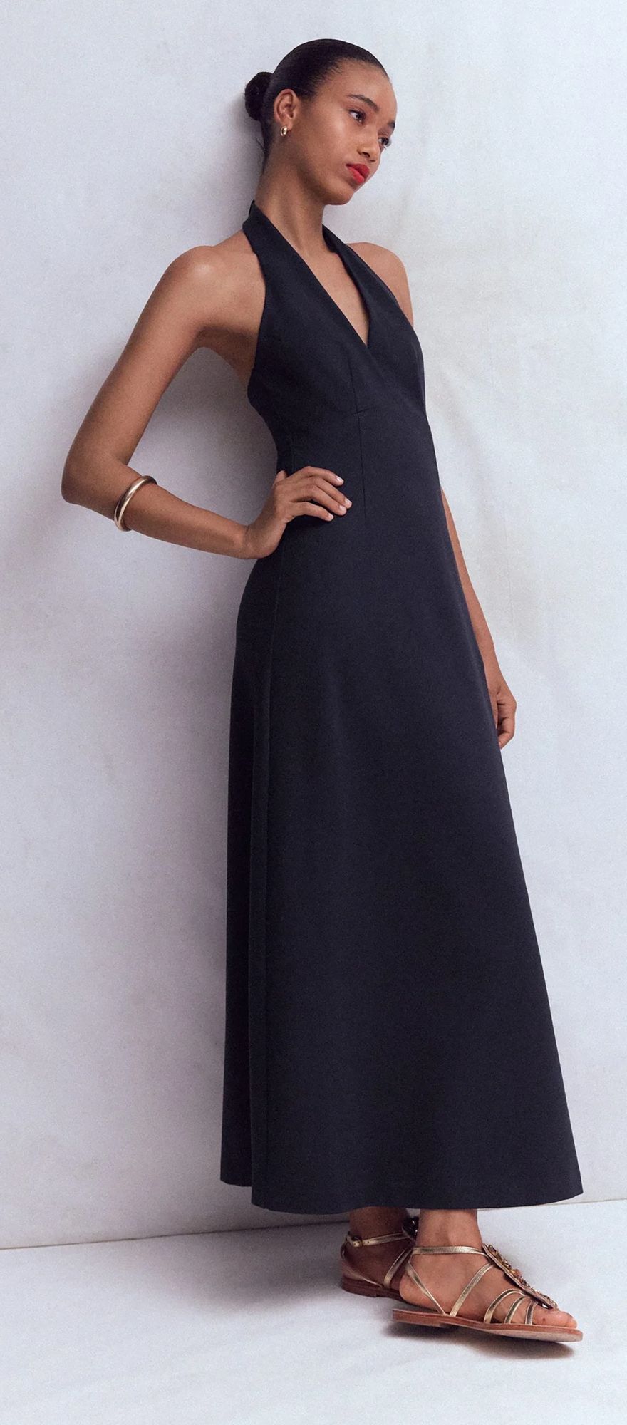 Boden navy halter neck jersey casual wedding guest dress