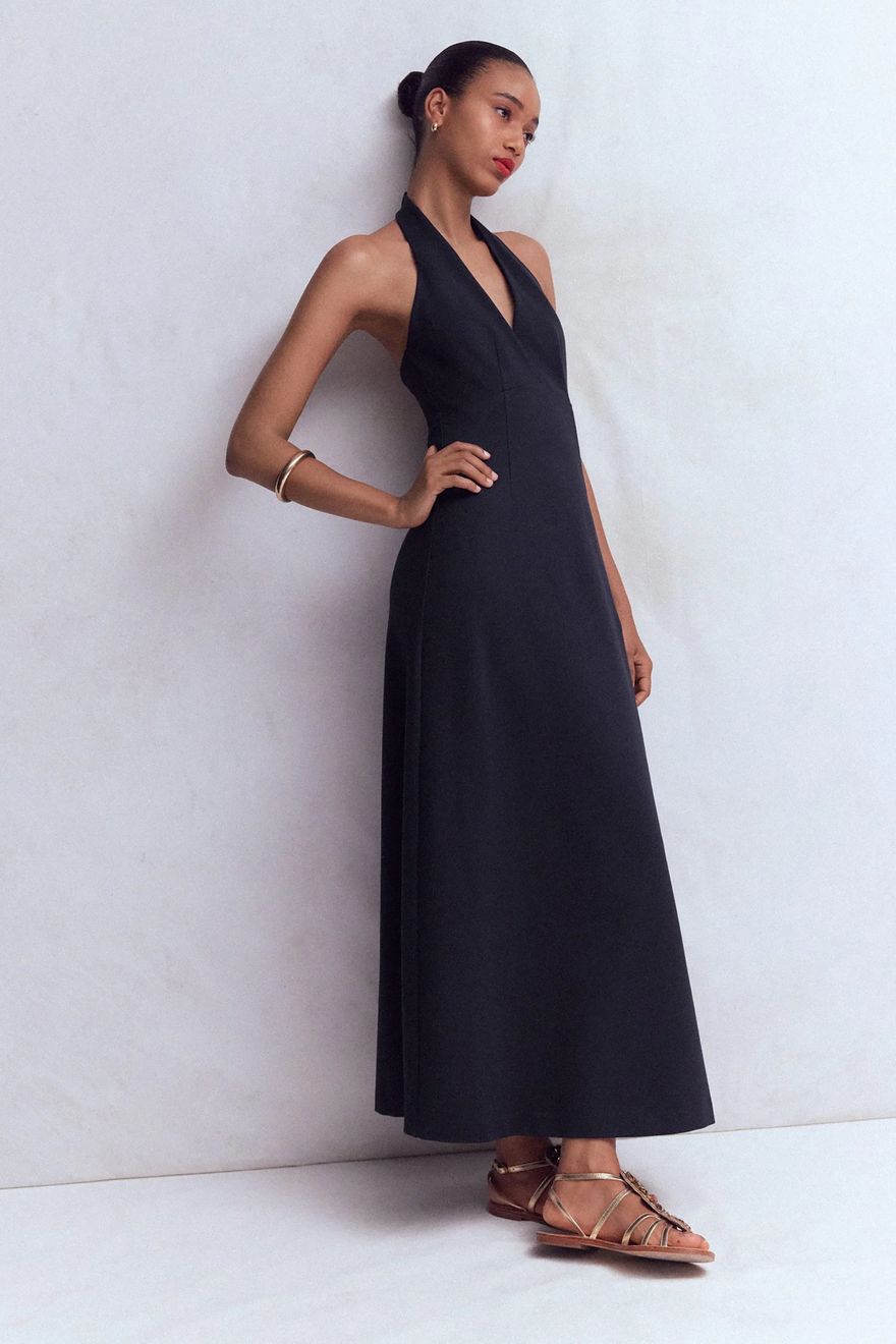 Boden navy halter neck jersey casual wedding guest dress