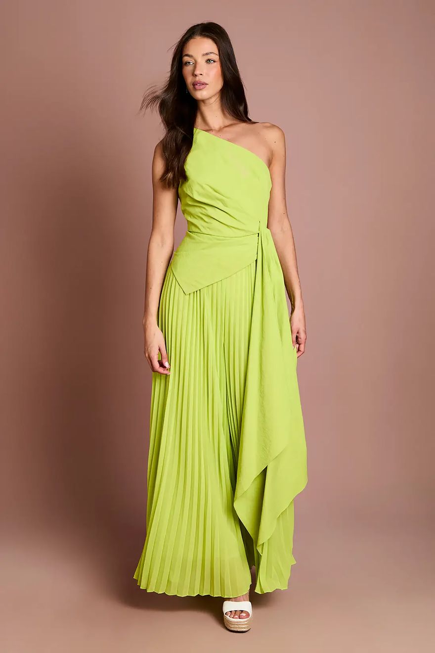 Coast one shoulder drape detail wide leg casual wedding guest jumpsuit in lime