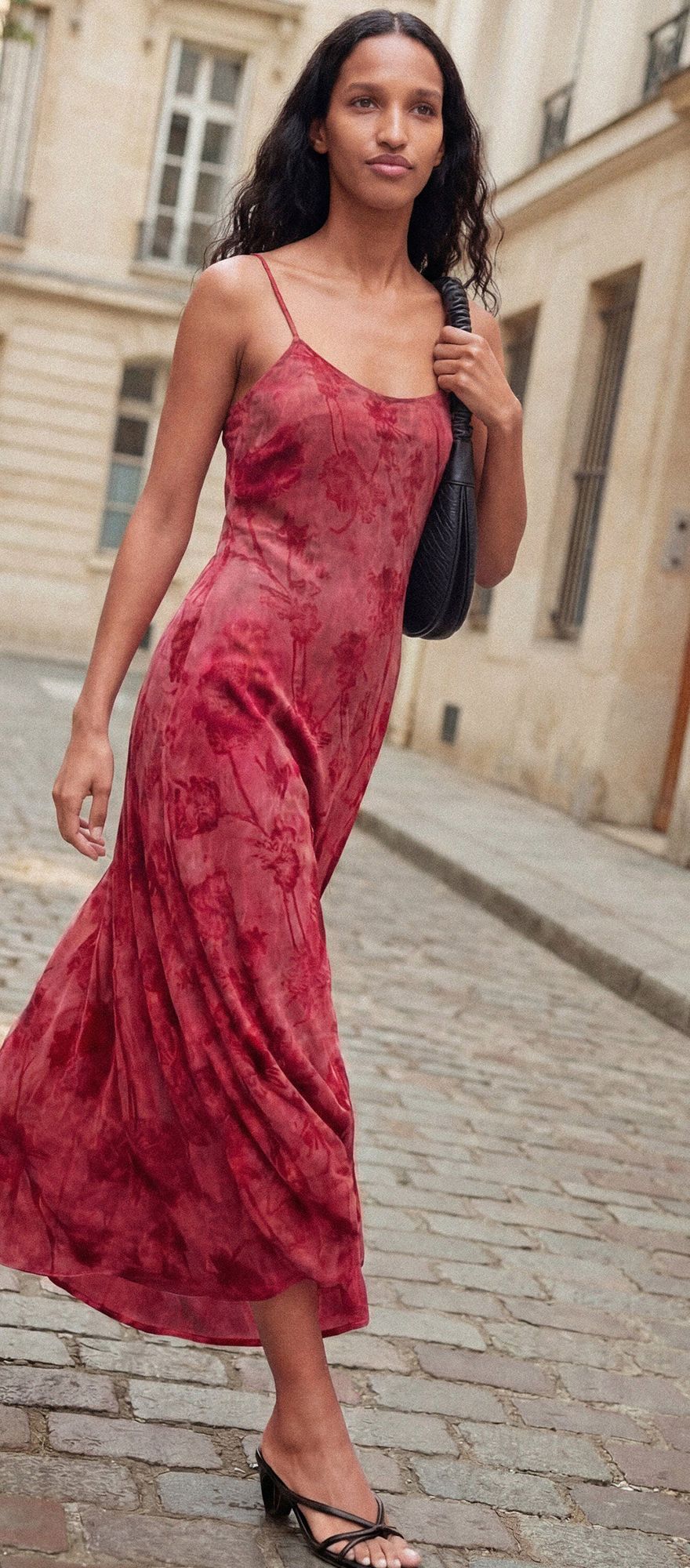 Desigual casual wedding guest dress with flocked fabric and oriental print