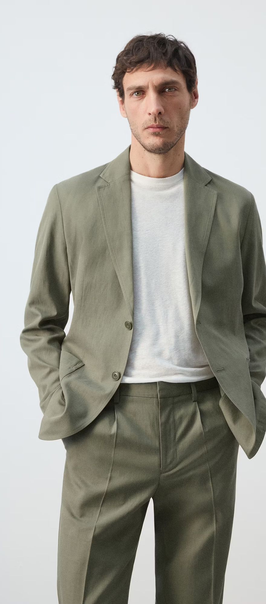 Mango slim fit linen blend casual wedding suit for men