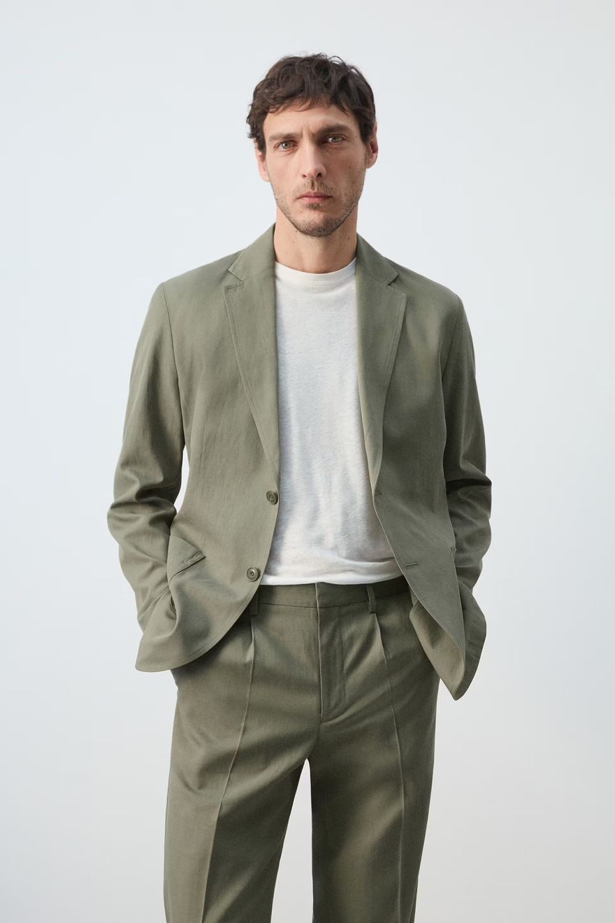 Mango slim fit linen blend casual wedding suit for men