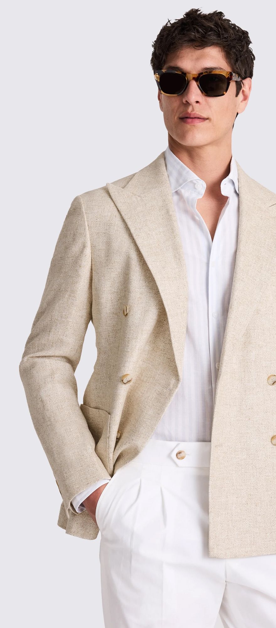 Moss tailored fit oatmeal linen blend casual wedding attire jacket