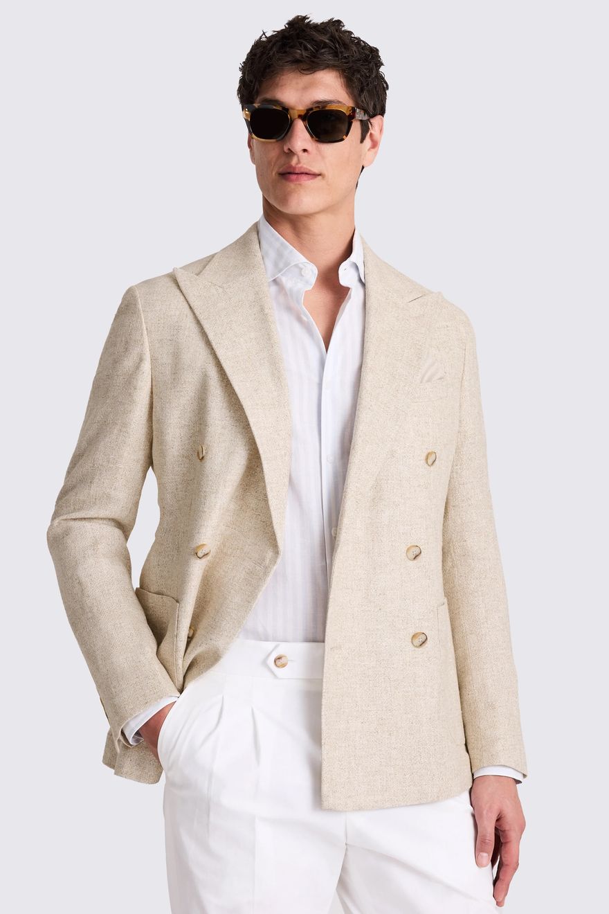 Moss tailored fit oatmeal linen blend casual wedding attire jacket