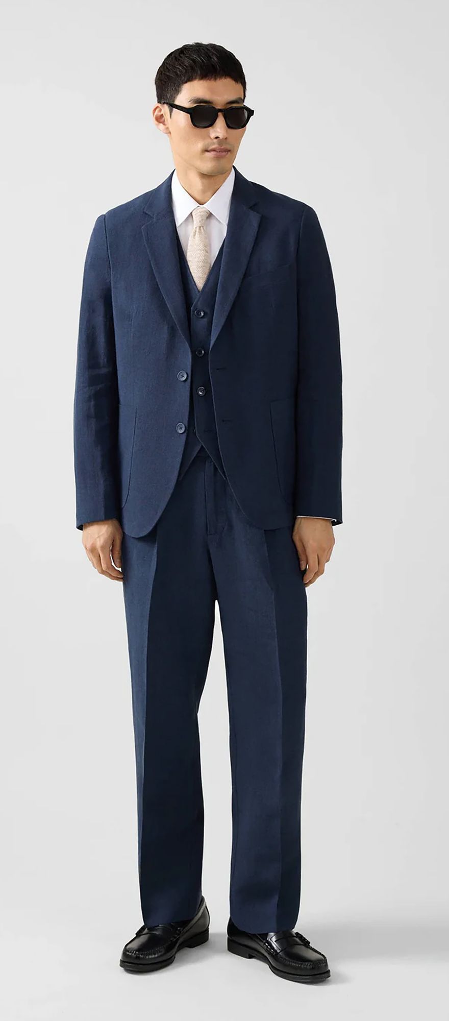 Percival Menswear two piece navy casual linen suit for men