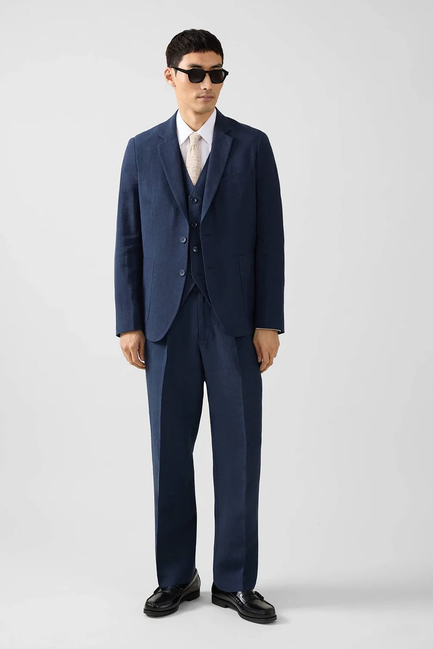 Percival Menswear two piece navy casual linen suit for men