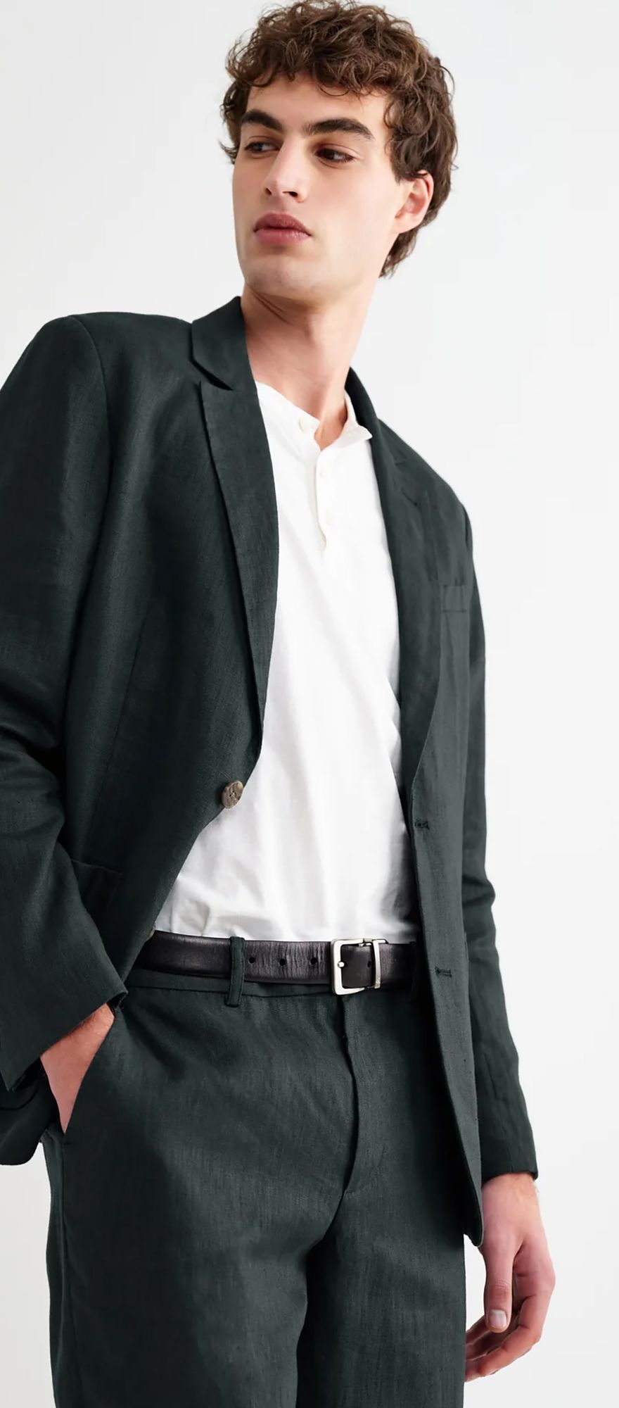 Wax London dark green linen casual wedding suit for men