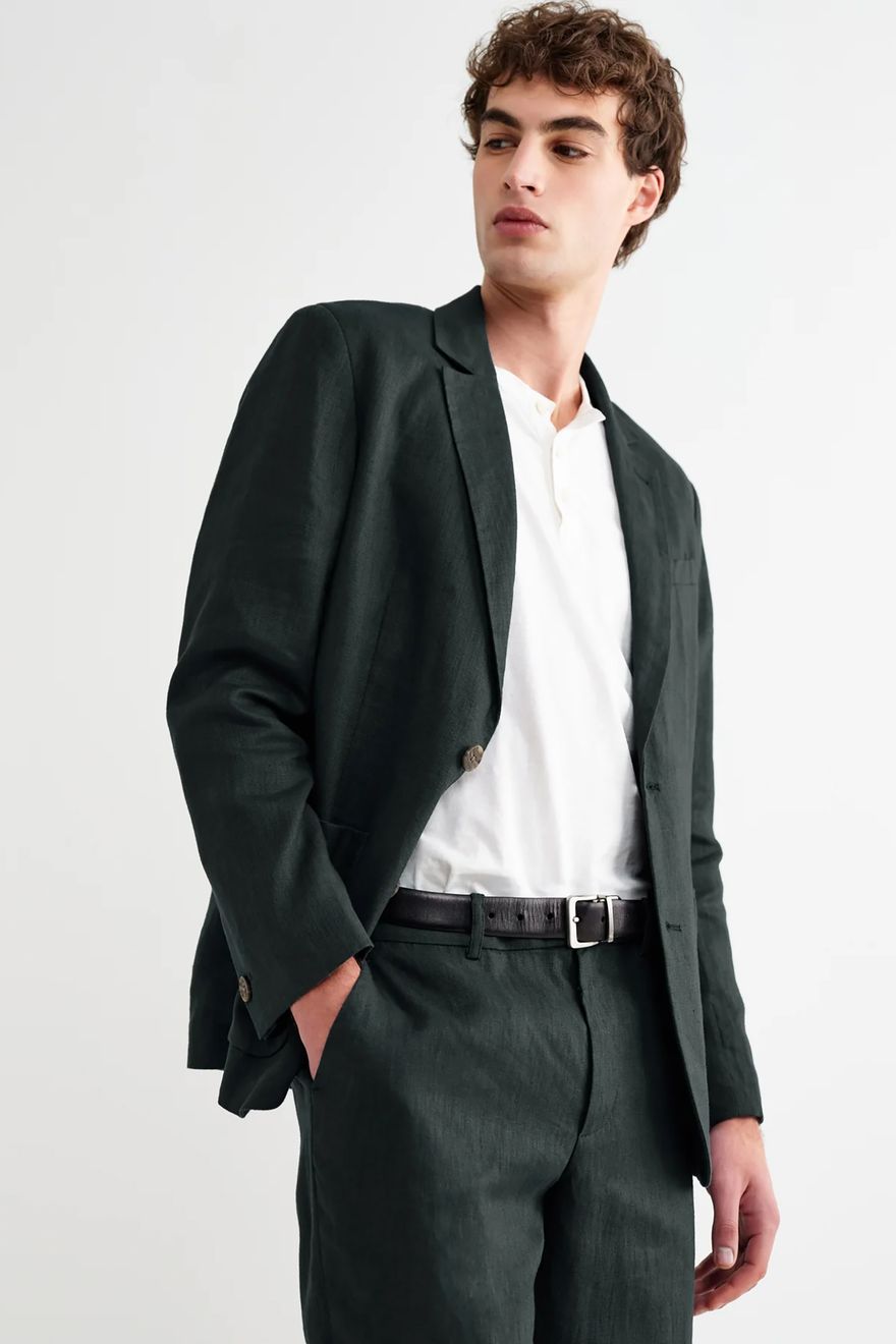 Wax London dark green linen casual wedding suit for men