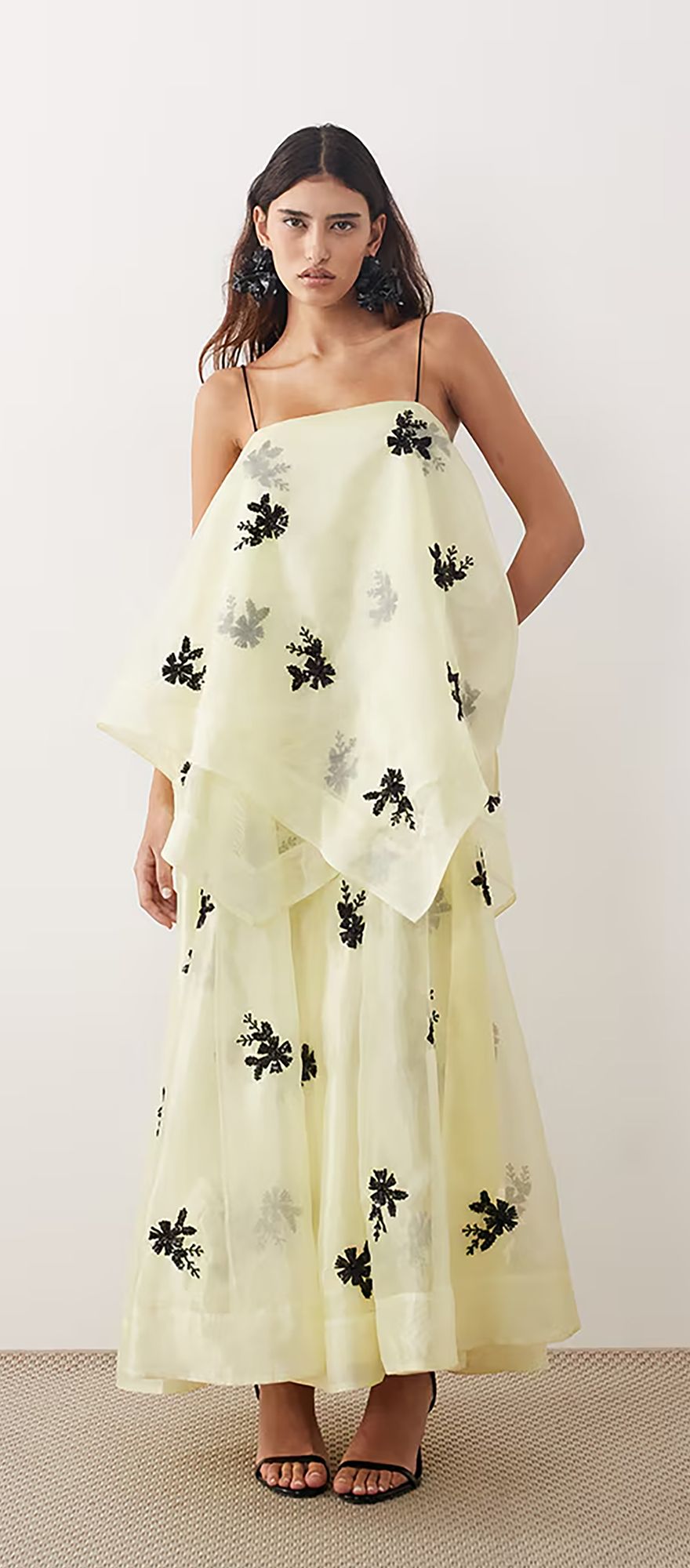 Organza yellow floral spring wedding guest dress