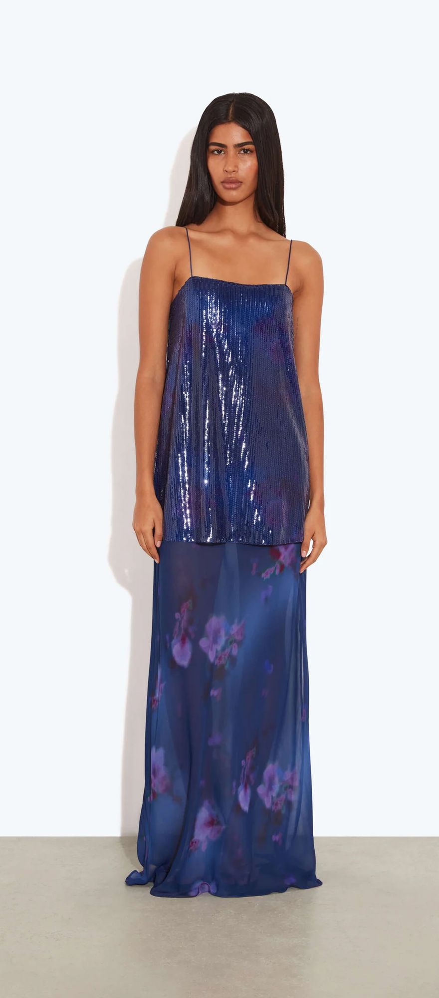 Maxi column spring wedding guest dress with sequins