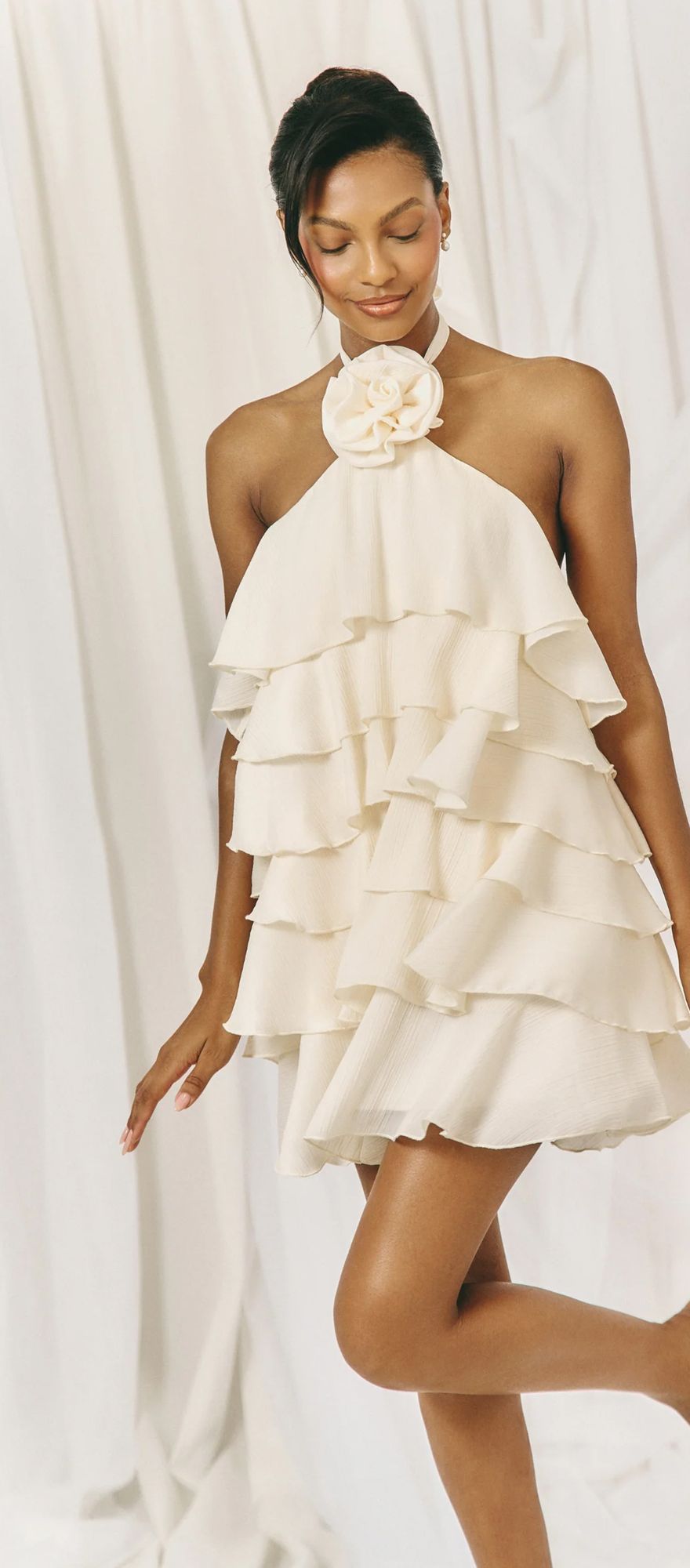 Pretty Lavish ruffle corsage ivory mini hen party dress in ivory