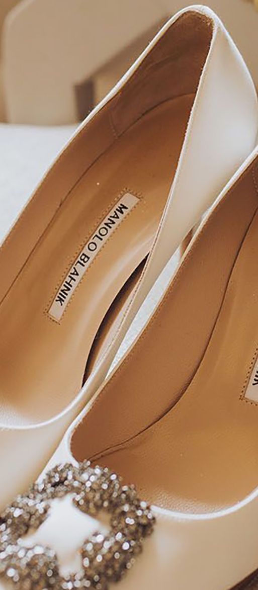 Manolo Blahnik designer embellished satin wedding shoes