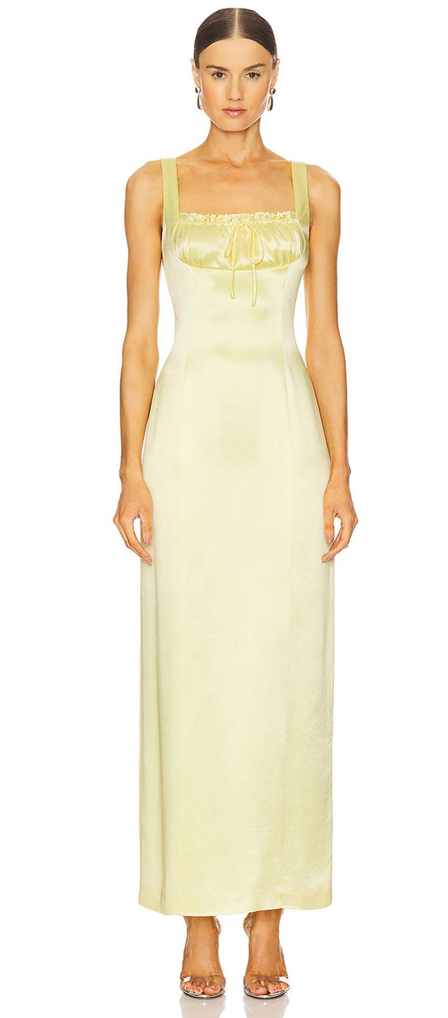 satin butter yellow wedding guest dress from revolve