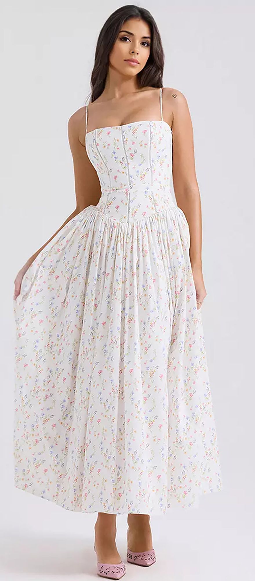 corset style floral bridesmaid dress