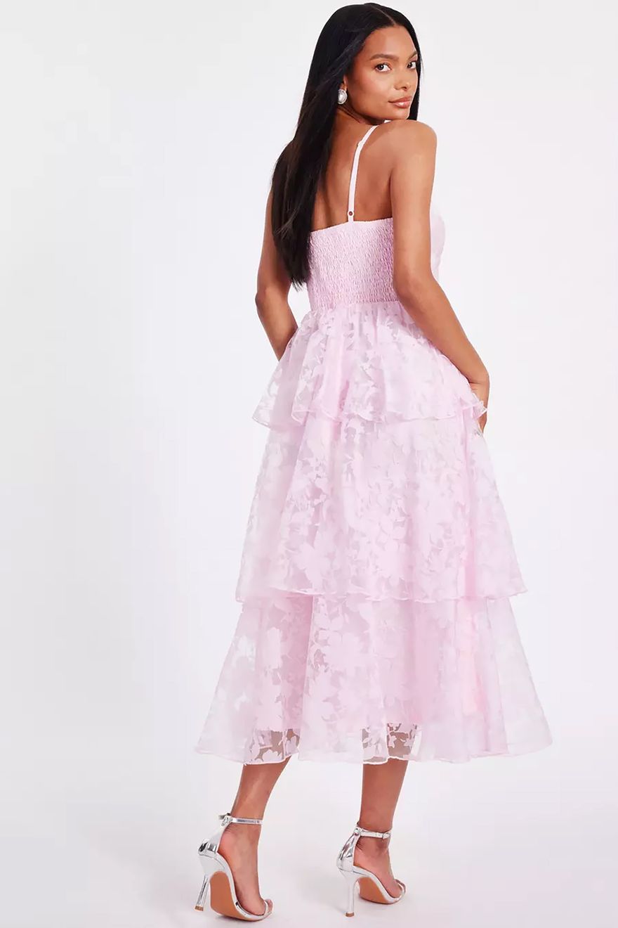 baby pink chiffon floral midaxi bridesmaid dress with full skirt