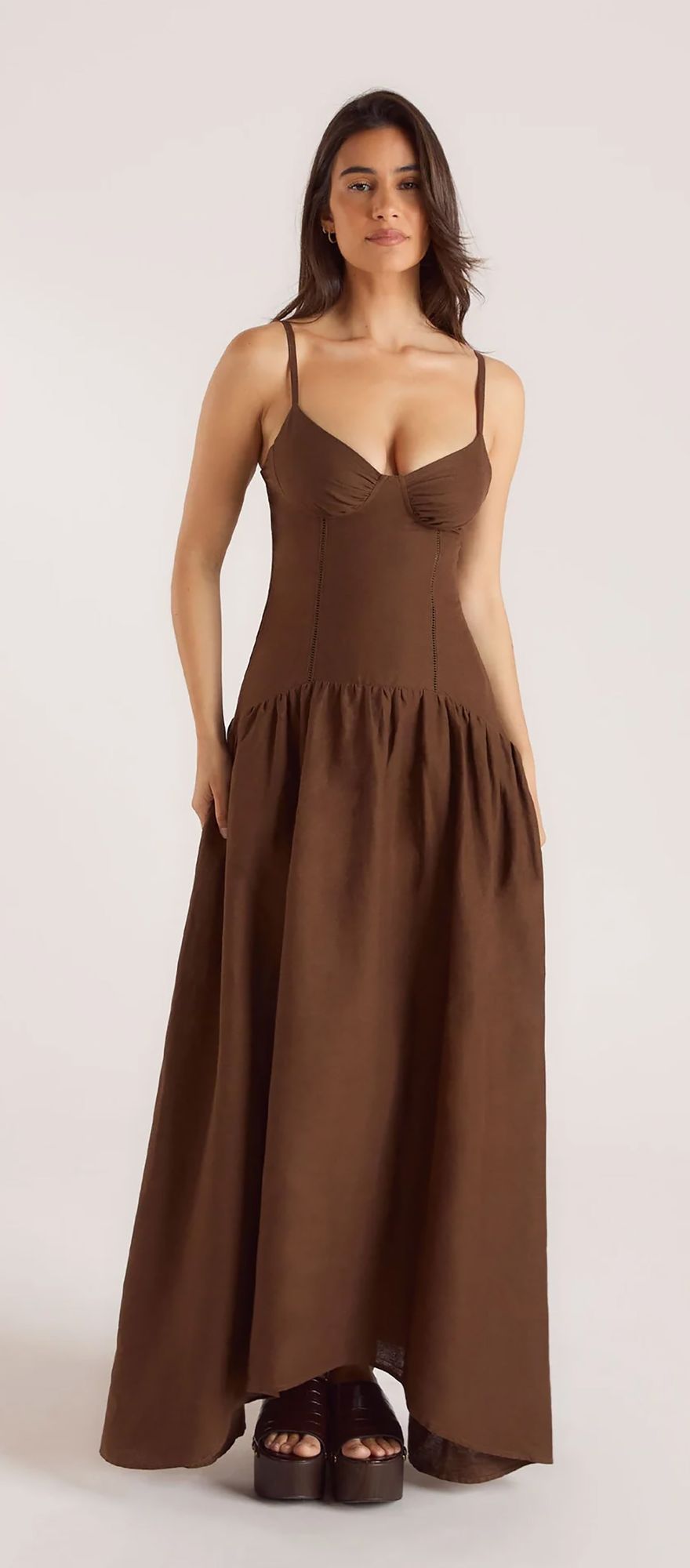 Drop waist linen maxi dress in Chocolate from Lounge