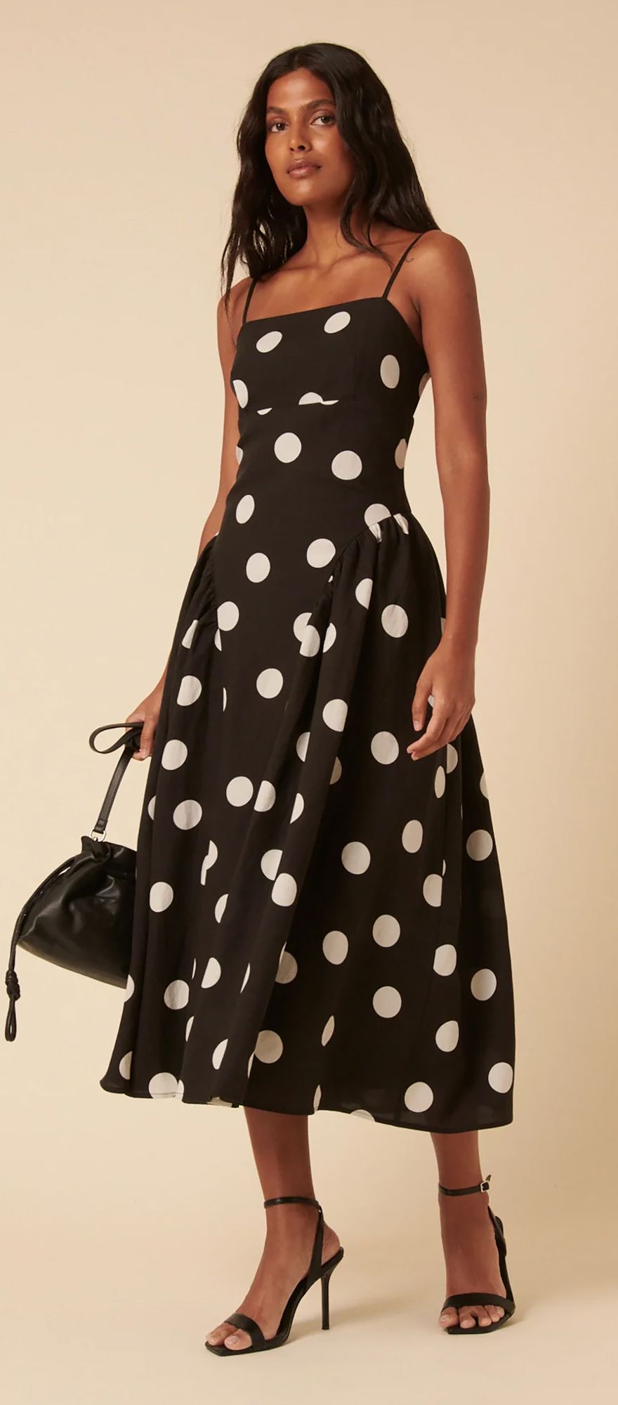 black and white polka dot midi wedding guest dress from Nobody's Child