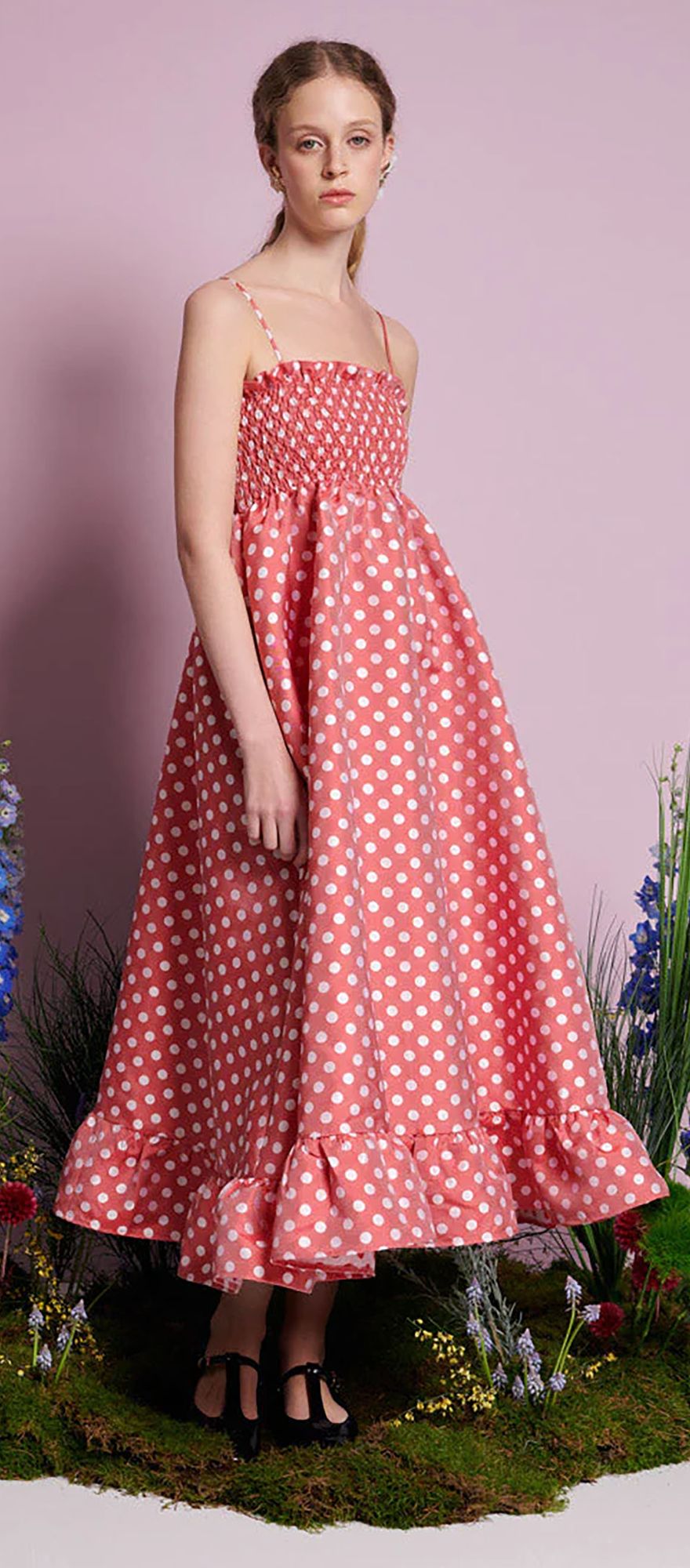 Cherry red and white polka dot midi wedding guest dress from Sister Jane