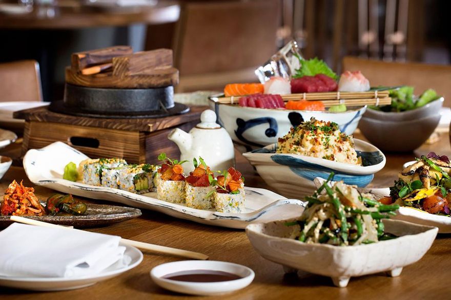 Sushi and Asian inspired bottomless brunch dishes at Roka in Canary Wharf