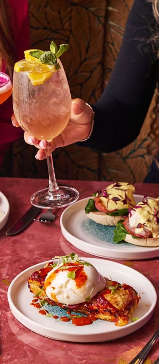 Classic brunch food and cocktails at pink-themed bottomless brunch at Slug and Lettuce