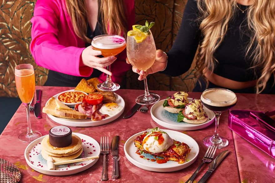 Classic brunch food and cocktails at pink-themed bottomless brunch at Slug and Lettuce
