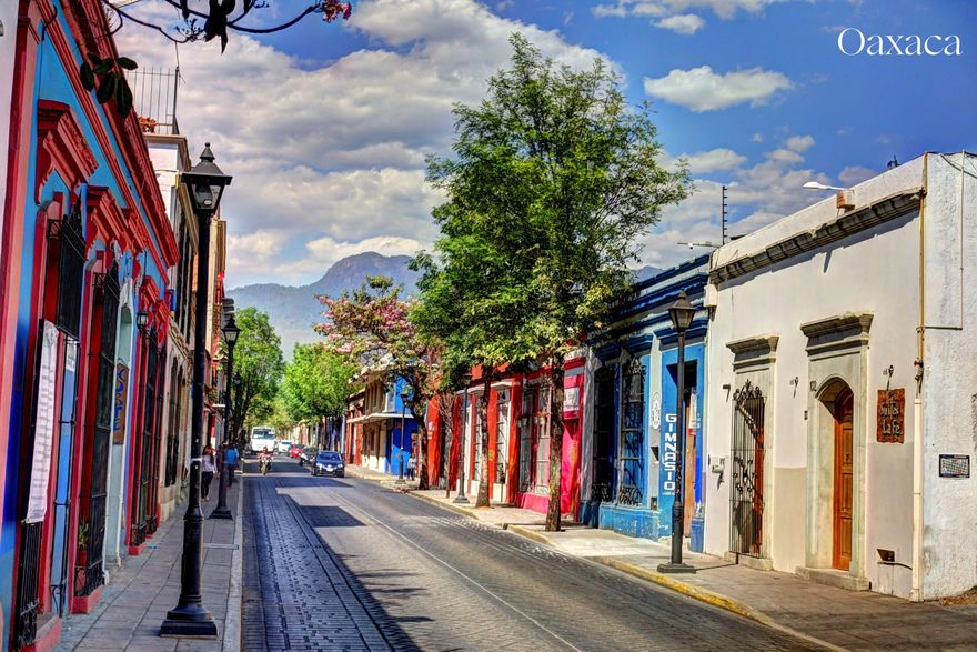 Colourful buildings in Oaxaca, Mexico for cultural honeymoon