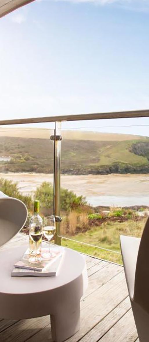 Balcony with sea view at Scarlet Hotel, minimoon destination in Cornwall