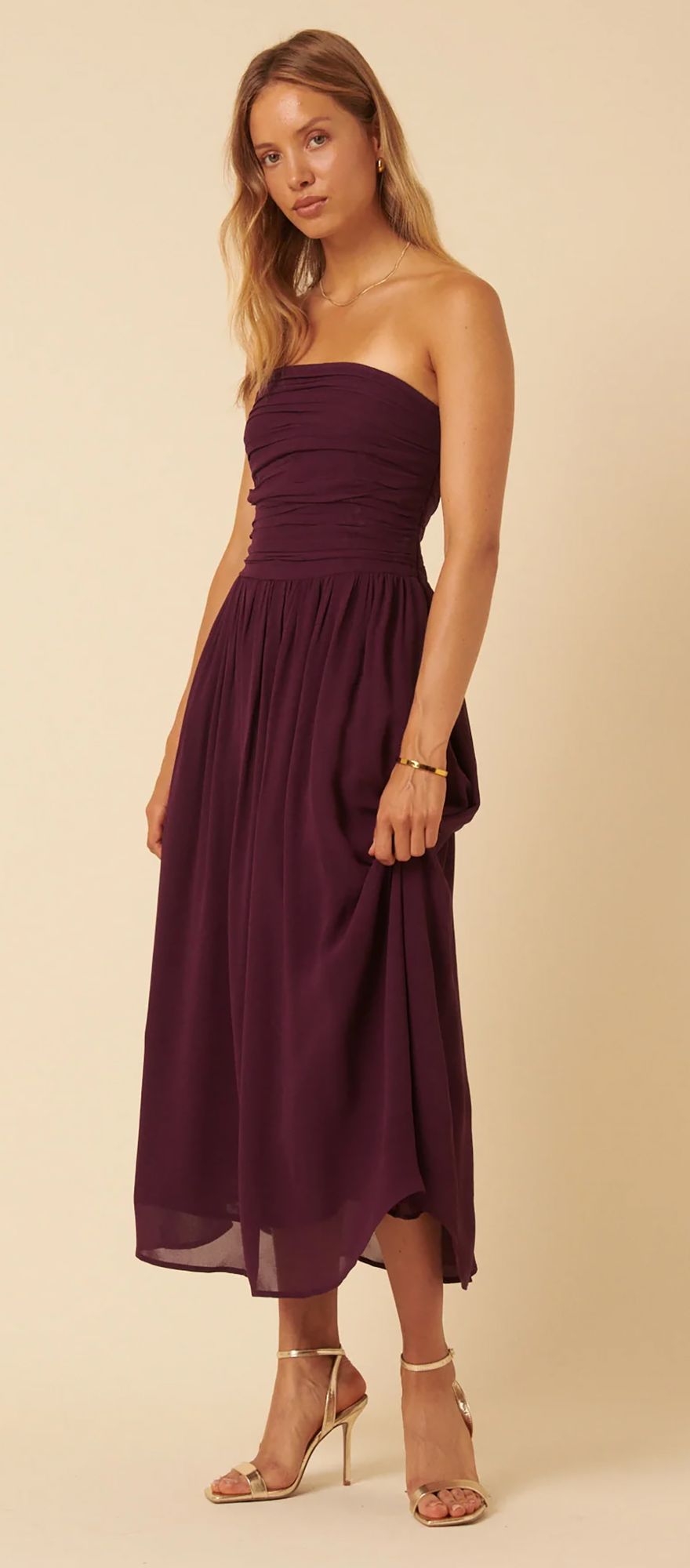 Nobody's Child bandeau midi wedding guest dress in burgundy