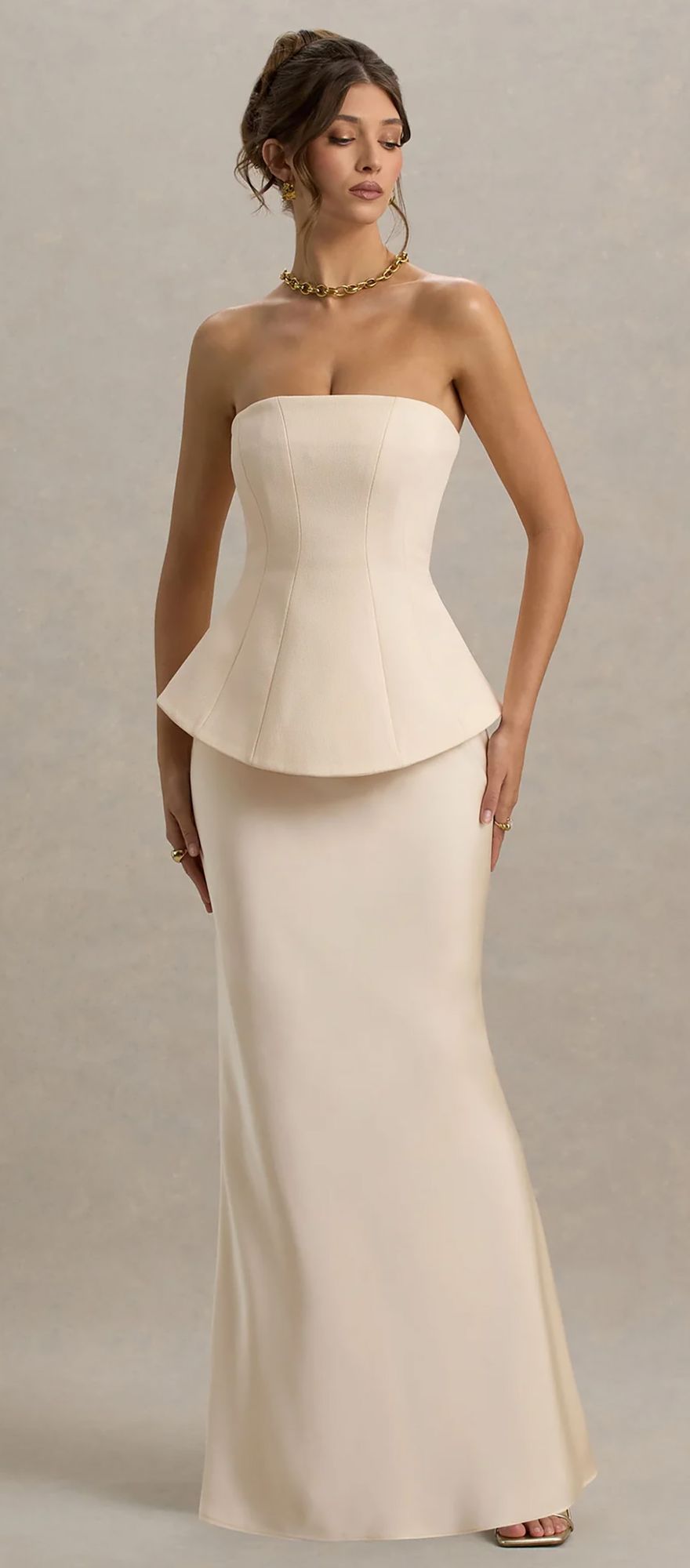 Strapless corset maxi wedding dress in champagne