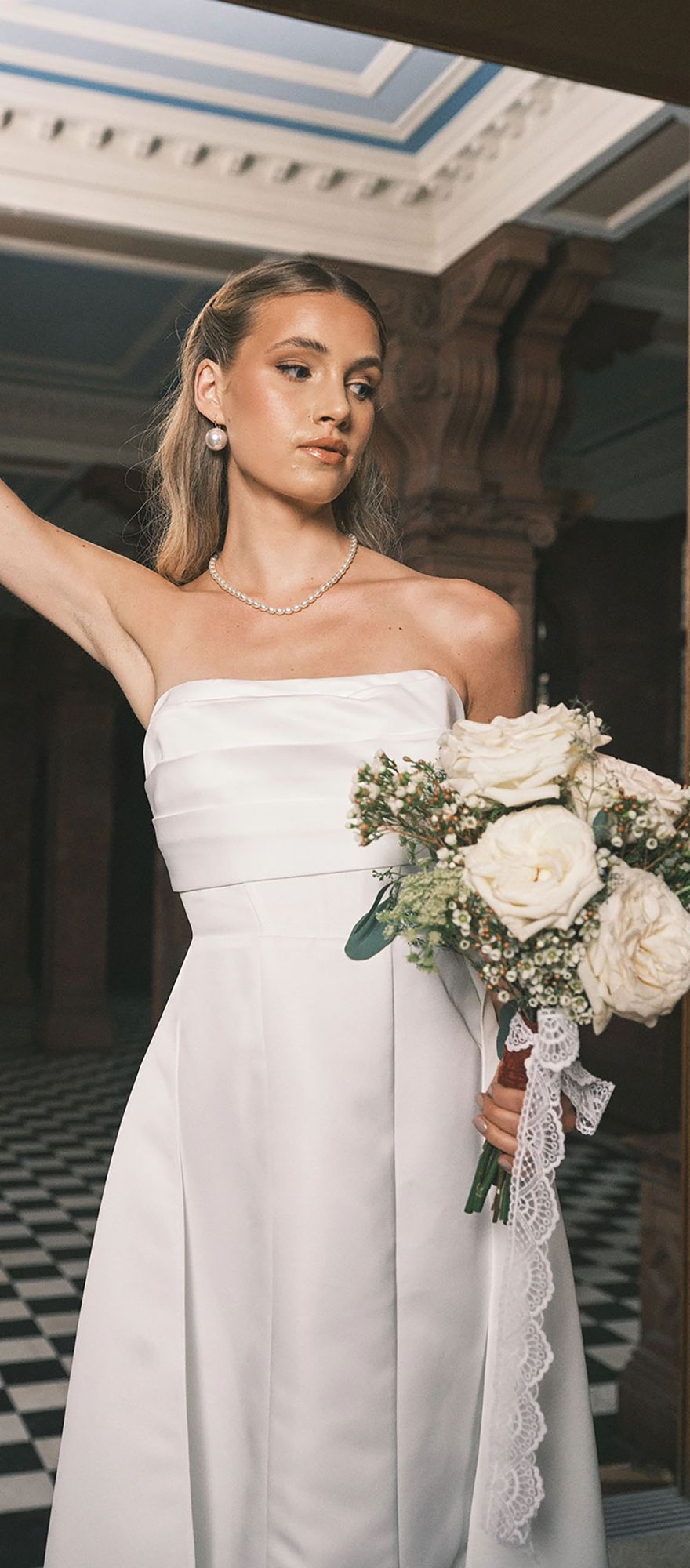 Bandeau corset a line satin wedding dress