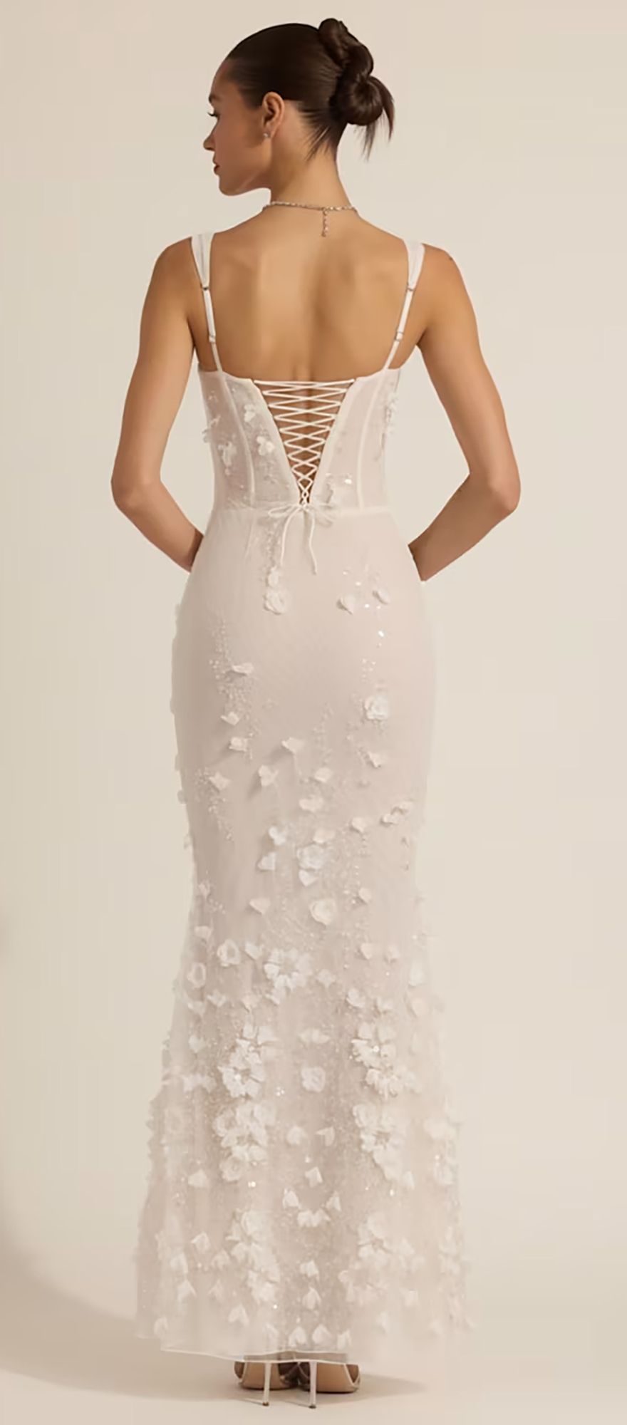 Appliqué embellished corset wedding dress in white