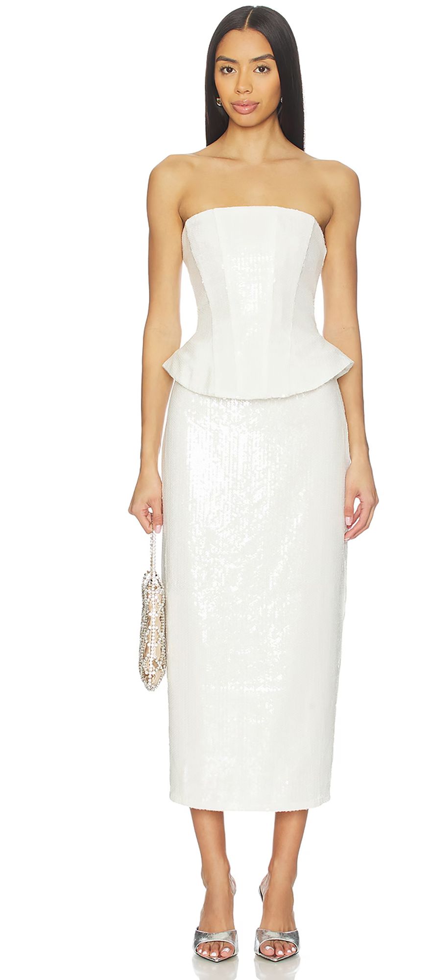 Sequin corset midi wedding dress in white