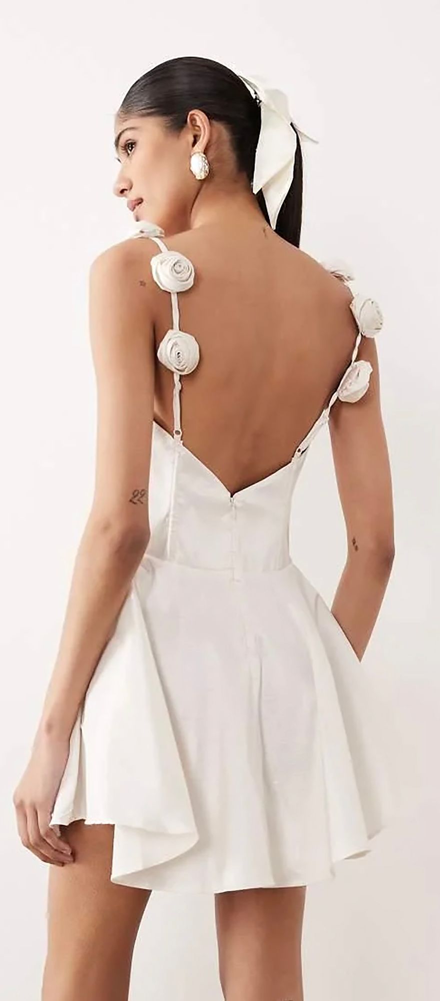 short spring wedding dress with floral corsage straps