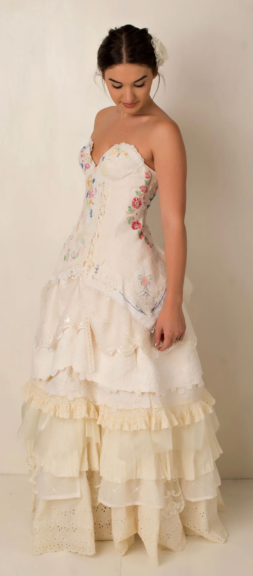 Whimsical embroidered spring wedding dress with full skirt