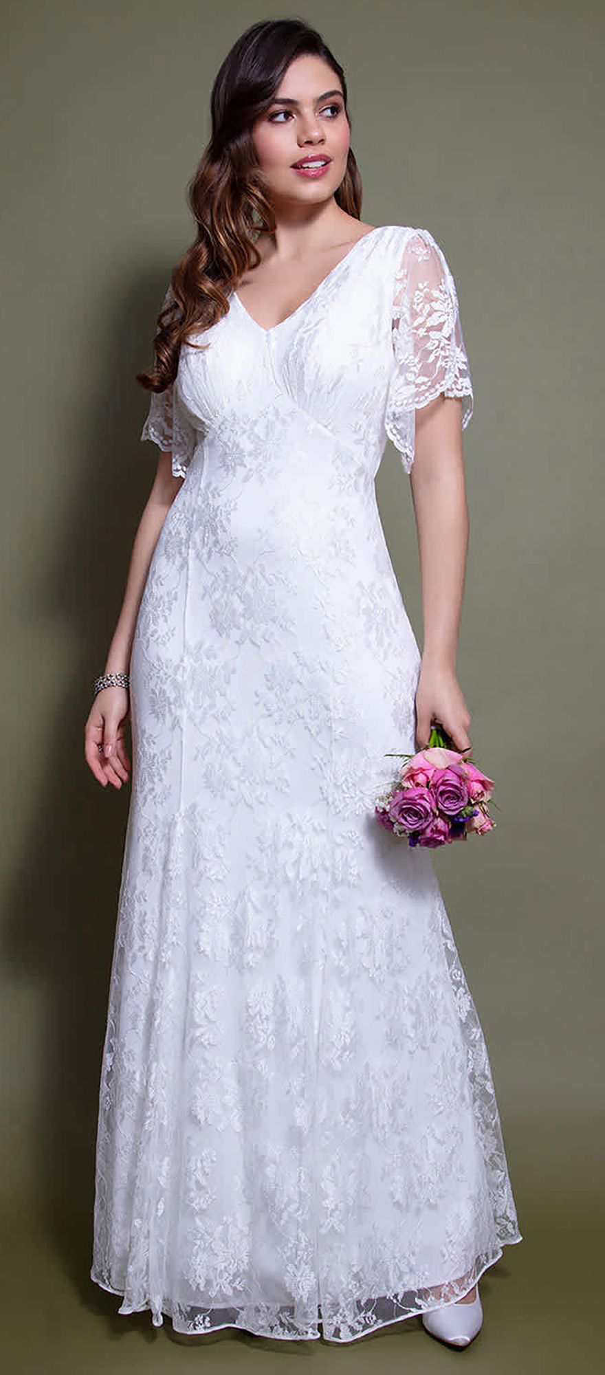 Ivory lace spring wedding dress with flutter sleeves