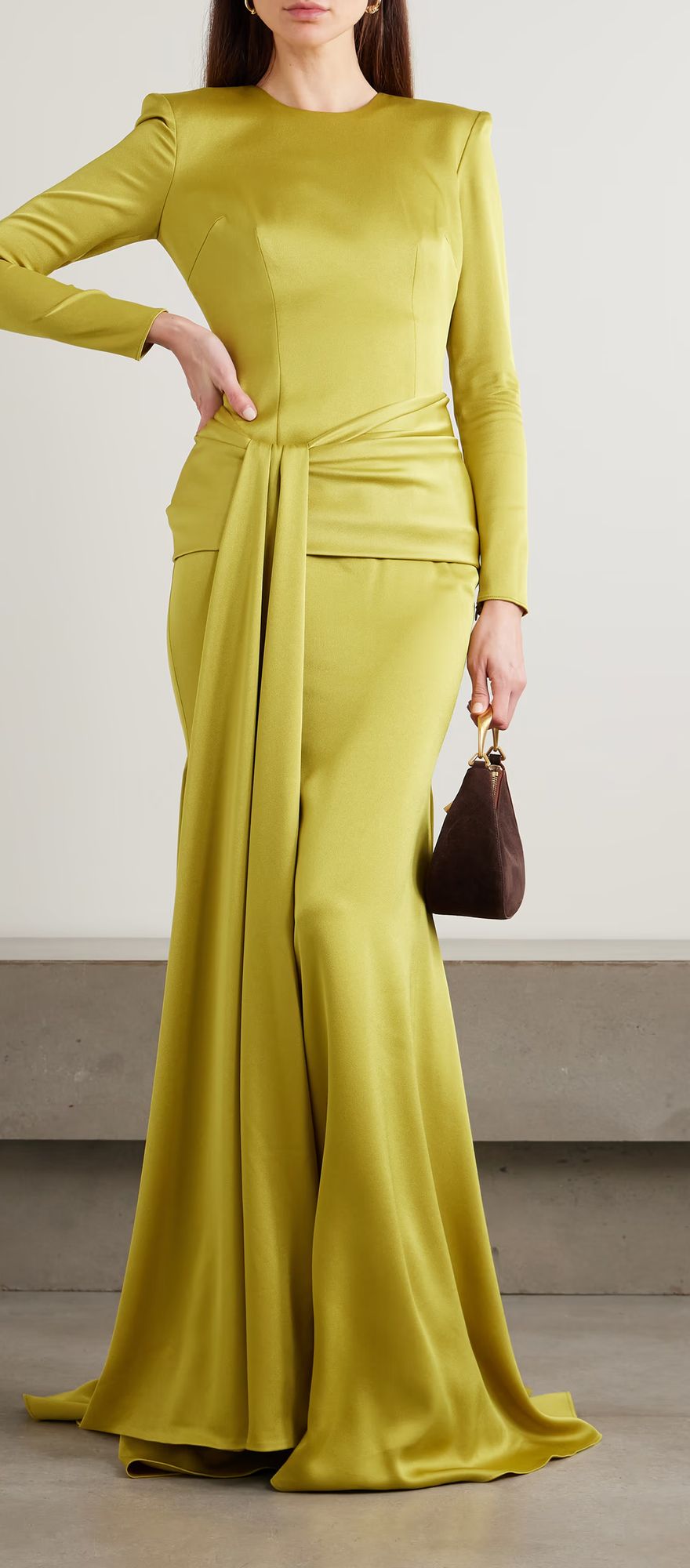 Alex Perry draped satin crepe chartreuse wedding guest dress