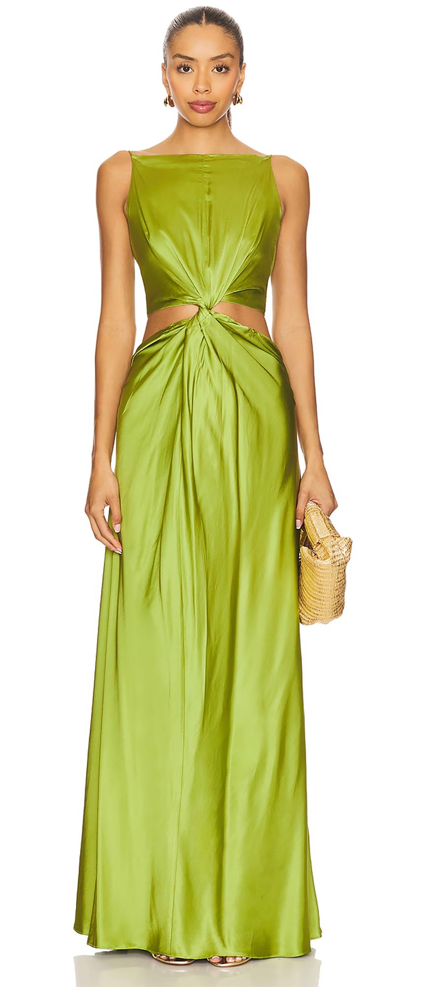 Revolve pear green chartreuse wedding guest dress with cut outs