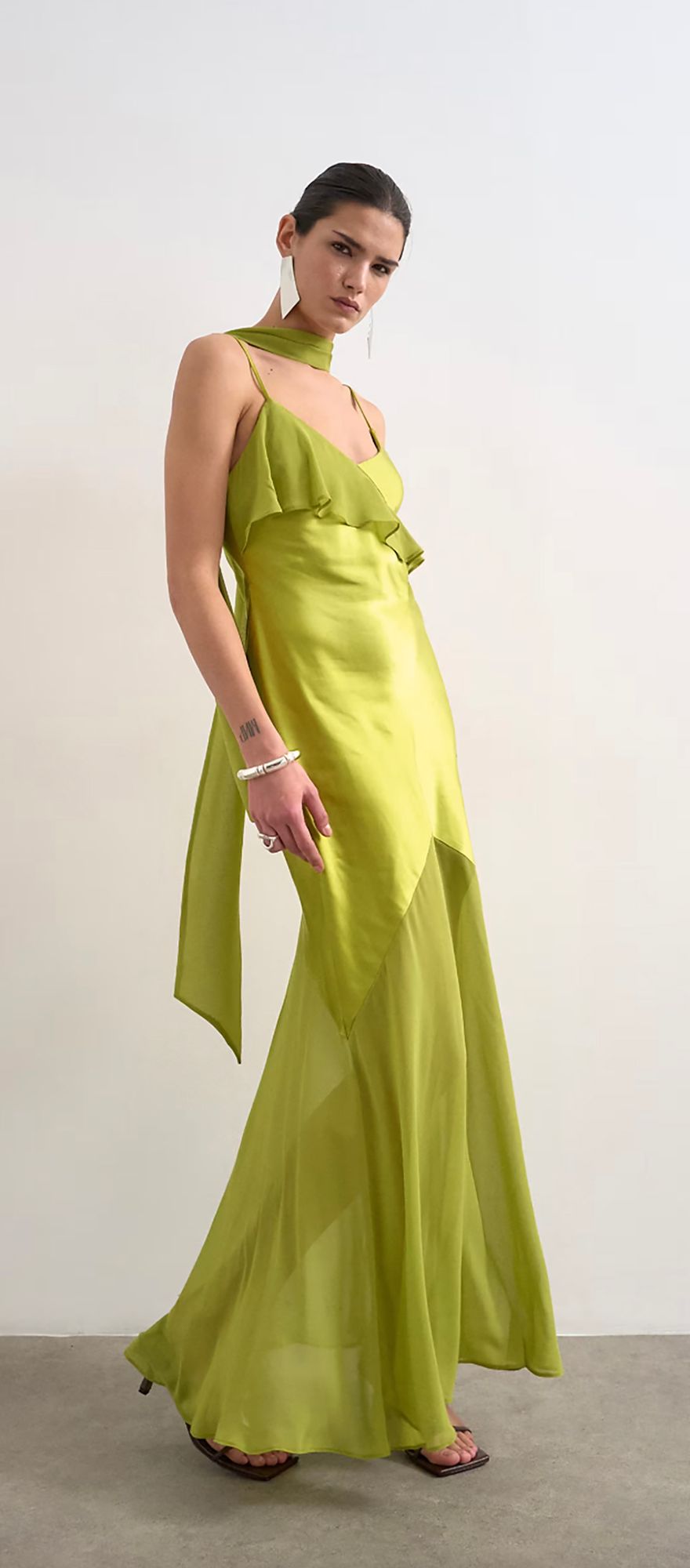 Topshop chartreuse green ruffle slip wedding guest dress