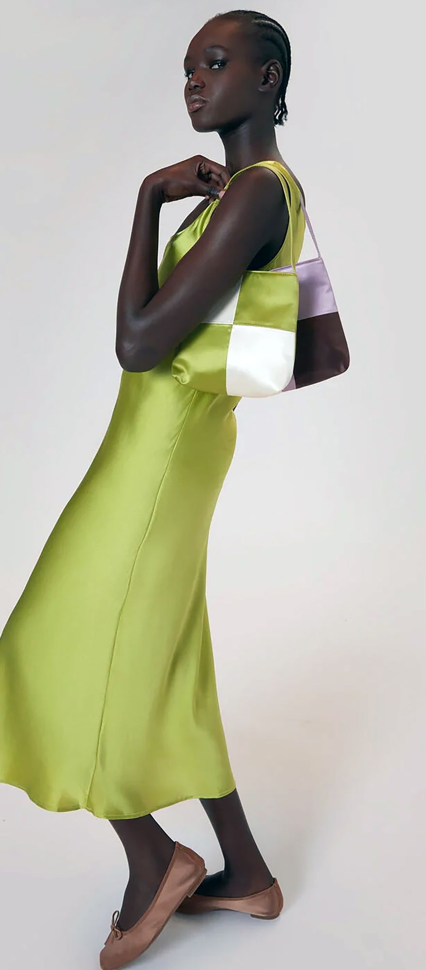 Whistles chartreuse green slip wedding guest dress