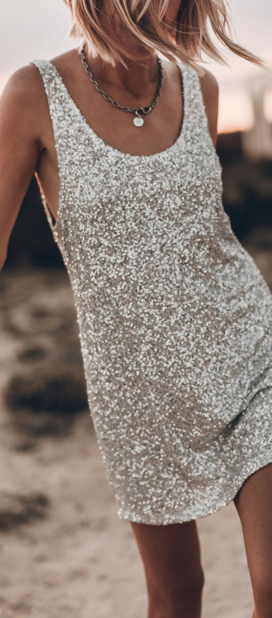  MIKUTA silver sequin tank dress for festival themed hen parties
