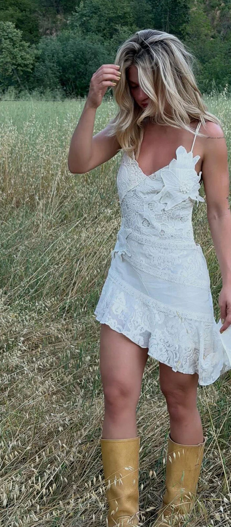 White Fox Boutique vintage cream festival hen do mini dress with asymmetrical skirt