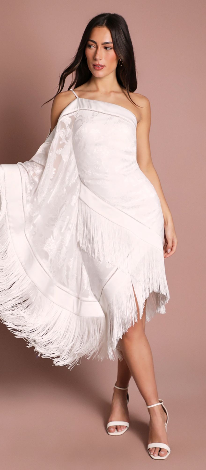 Coast one shoulder fringe mini wedding dress