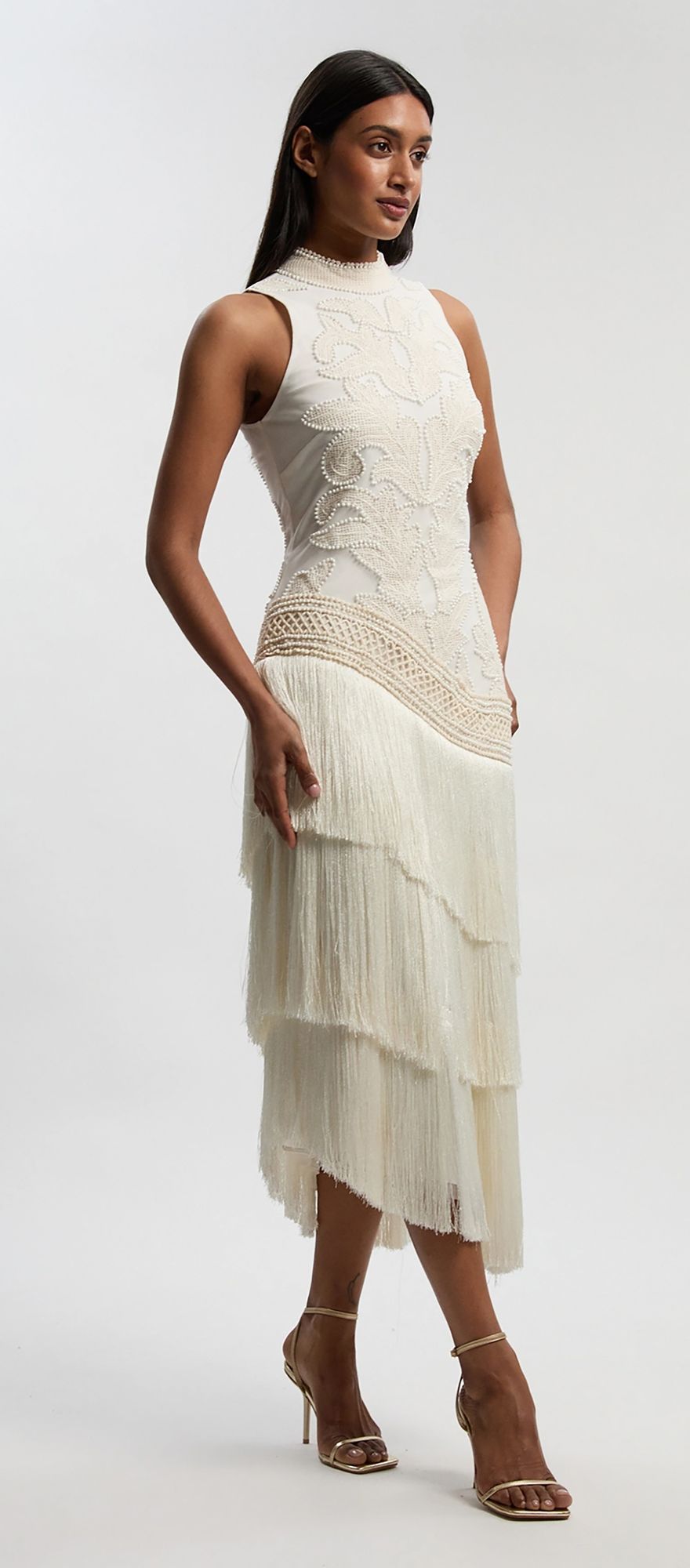 Karen Millen beaded asymmetric fringe wedding dress