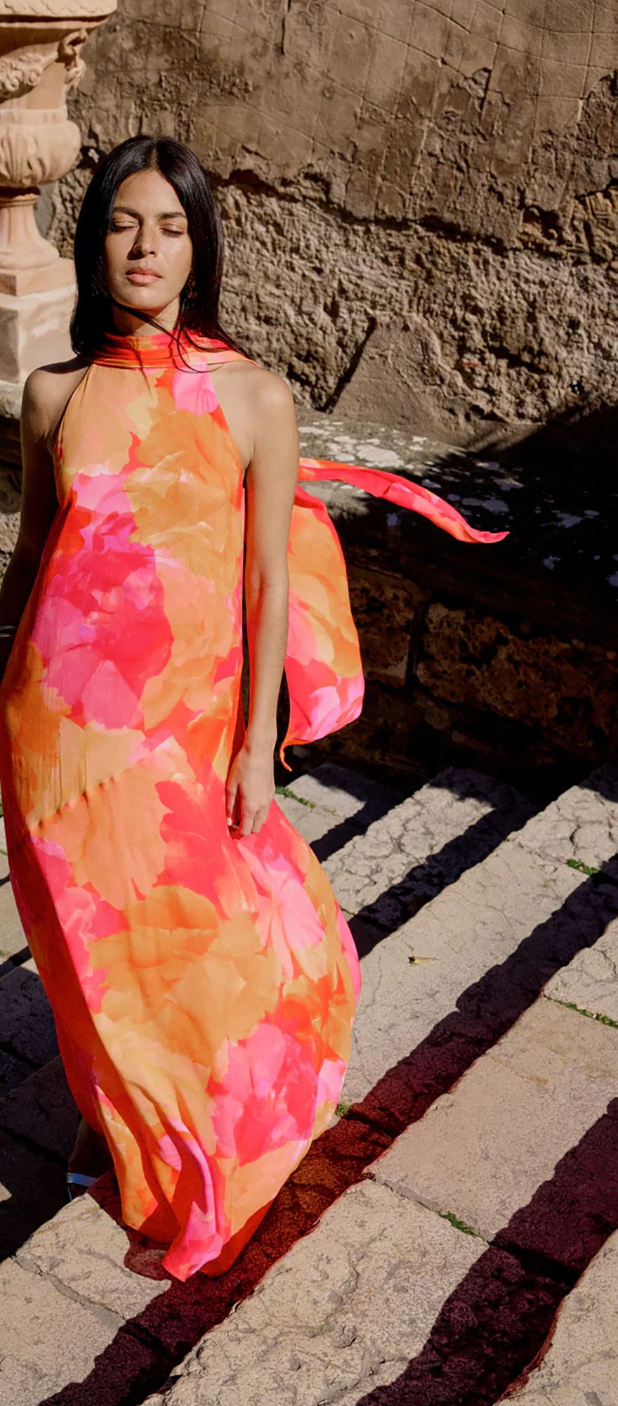 Nobody's Child pink and orange floral halter destination wedding guest dress