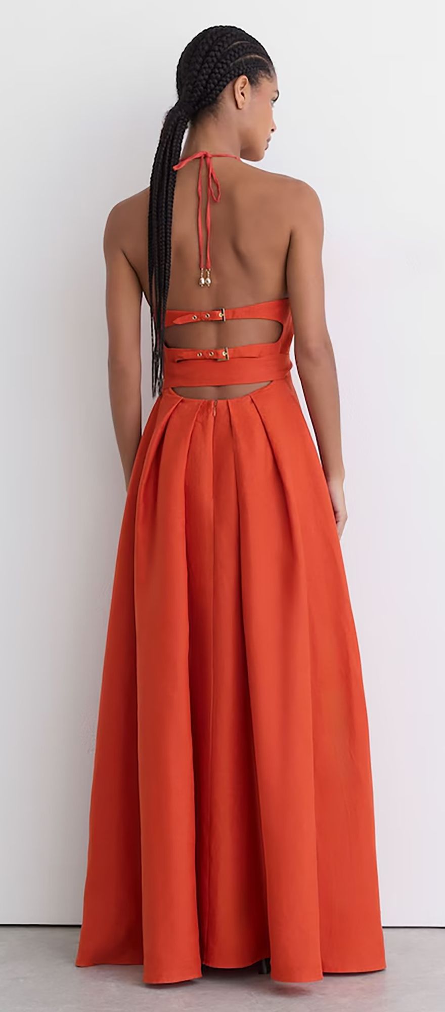 Reiss coral orange linen destination wedding guest dress with open back